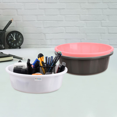 HOMESTIC by Kuber Industries 3 Compartments Plastic Desk Organizer(Gray & Light Pink & White)