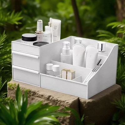 Charmpeak 7 Compartments Cosmetic & Stationery Plastic Storage Drawer for Desk Drawer organizer box(White)