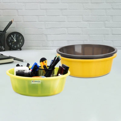 HOMESTIC by Kuber Industries 3 Compartments Plastic Desk Organizer(Yellow & Gray & Green)