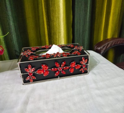 Ayan Handicrafts 1 Compartments Metal, Jemstomes Tissue holder(Red, Black)