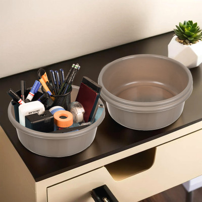 KUBER INDUSTRIES 3 Compartments Plastic Desk Organizer(Brown)