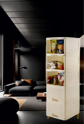 MAXTID 5 Compartments Plastic Modular(White, Gray handle, brown Stand)