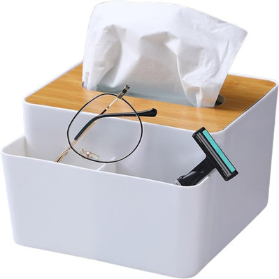 AMEEDARSHAN 3 Compartments Wood + pp Tissue Box Holder(Wooden, White)