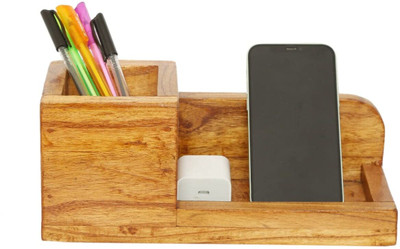 MEGICWOOD 2 Compartments Wooden Desk Organizer(Brown)