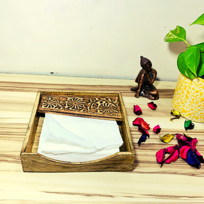 HomeFrills 1 Compartments wooden Mango Wood Tissue Dispenser,Tissue holder,Paper Napkin Holder,Tissue box(Brown)