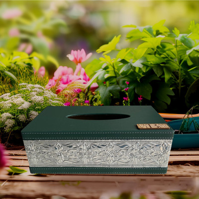 URBAN VIBES 1 Compartments WOOD, LEATHERETTE TISSUE HOLDER(Green, Silver)