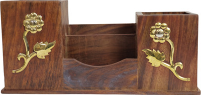 Saras Aajeevika 4 Compartments Wooden Table Organizer(Brown)