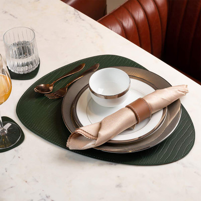 Three Sixty 1 Compartments Leather Placemats Set of 4(Green)