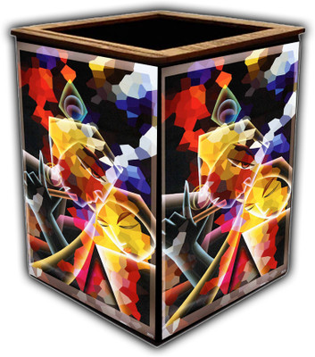 pnf 1 Compartments wooden Colourful Wooden Pen Stand with photo of Radha Krishna -5278(Multicolor)