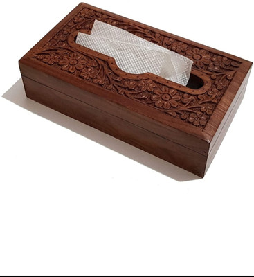 QUEEN ART HANDICRAFTS 1 Compartments Wood Tissue holder(Brown)