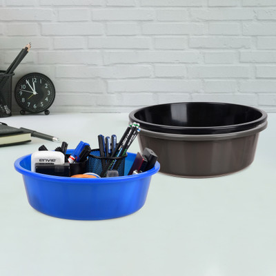 KUBER INDUSTRIES 3 Compartments Plastic Desk Organizer(Gray & Black & Blue)