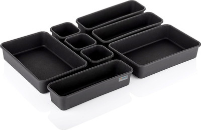 HOMESTIC by Kuber Industries 8 Compartments Acrylic Desk Organizers(Black)