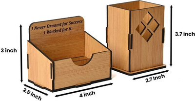 GIFT KYA DE 2 Compartments Desk Organizer (3 in 1) with Mobile Stand Pen Holder and Visiting card holder unique gift for office stationary & study table organizer (Wooden)(Brown)
