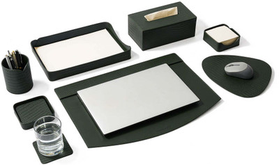 Three Sixty 5 Compartments Leather Desk Organizer Set(Green)