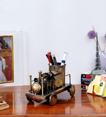 Craft Tree 1 Compartments Metal Handpainted Decorative Engine Showpiece Pen Stand(Golden Color)