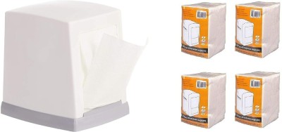 KR STORE 2 Compartments Plastic Table Top Tissue Dispenser(White)