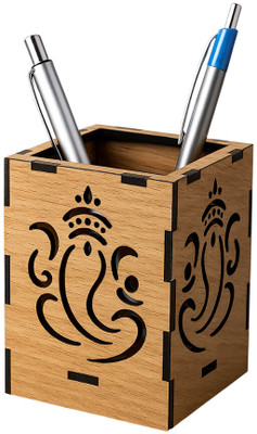 Print Ginnie 1 Compartments MDF Wood Pen Stand | Desk Organizer for Office, Study & Home(Multicolor)