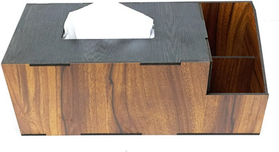 PAGHADI 3 Compartments Wood Tissue Box With Pen Stand(Brown&Black)