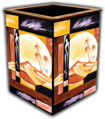 pnf 1 Compartments wooden Poster N frames Colourful Wooden Pen Stand with photo of Abstract Art -502(Multicolor)
