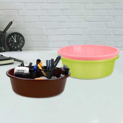 KUBER INDUSTRIES 3 Compartments Plastic Desk Organizer(Green & Light Pink & Brown)