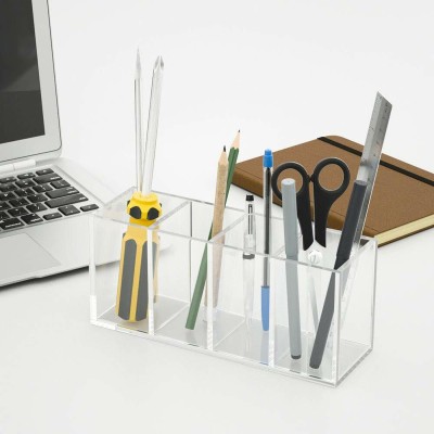 BARCROCK 4 Compartments Acrylic Pen Holder & Desk Organizer(Transparent)