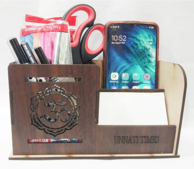 Unnati times 3 Compartments Wooden Stationery Storage panpencil Home study table(Brown)