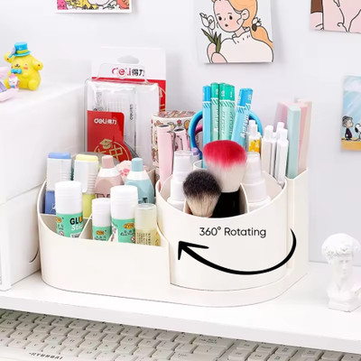 Tap2kaart 17 Compartments High Quality Plastic body 360° Rotating Plastic Organizer, Desk Organizer Stand Holder For Pen,Pencil(OFF WHITE)