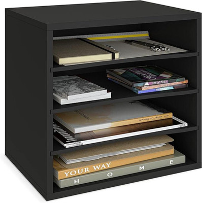 HOME SPARKLE 4 Compartments wooden 4-Tier Wooden Printer Stand with Paper Organizer, File & Letter Tray Storage(Black)