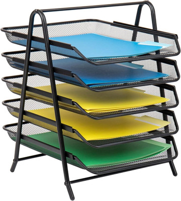 Nexvox 5 Compartments Metal 5-Tier Metal Mesh File Desk Tray(Black)
