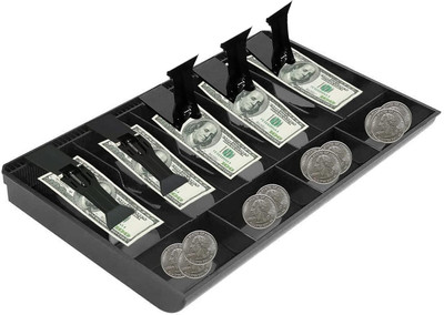 ZWEELAY 9 Compartments plastic Cash Money Tray 5 Bill/ 4 Coin Drawer Register Insert Tray Storage Case(Black)