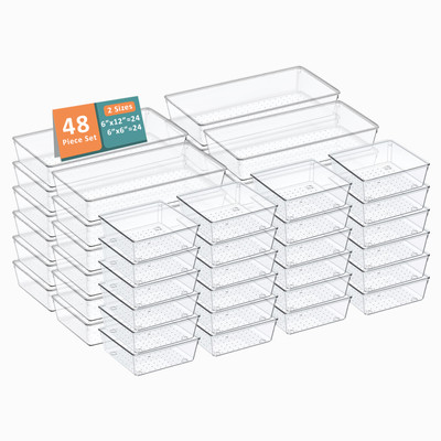 KUBER INDUSTRIES 48 Compartments Plastic Drawer Organizers(Transparent)