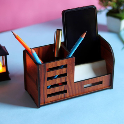 JADOUN ENTERPRISE 3 Compartments Wooden Pen stand, Visiting card holder, mobile stand(Brown)