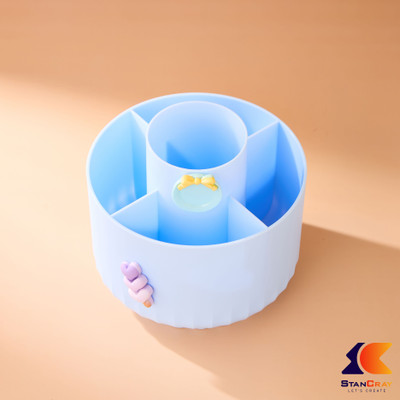 GENZ 5 Compartments ABS Plastic Rotating pen holder(Blue)