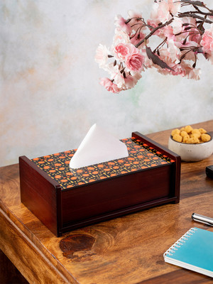 KOLOROBIA 1 Compartments Wooden Tissue Holder(Multicolor)