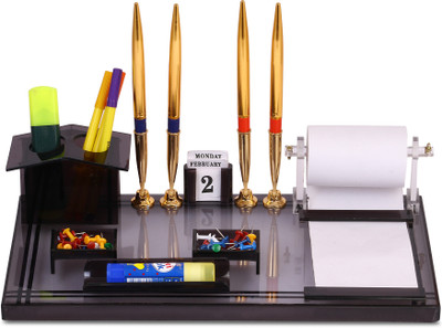 RASPER 4 Compartments Acrylic Pen Stand For Study Table Multipurpose Desk Organizer For Office Table Office Stationery Organizer With 4 Pen Paper Pad Roll (14x7.5 Inches)(Smoke Black) RASPER 4 Compartments Acrylic Pen Stand For Study Table Multipurpose Desk Organizer For Office Table Office Stationery Organizer With 4 Pen Paper Pad Roll (14x7.5 Inches)(Smoke Black)