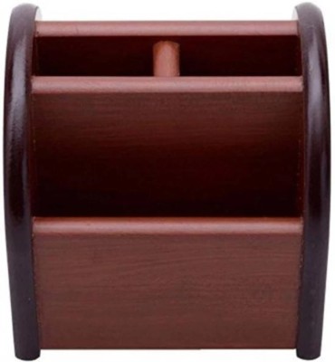 ViaZAID 3 Compartments WOODEN wooden PEN STAND(Brown)