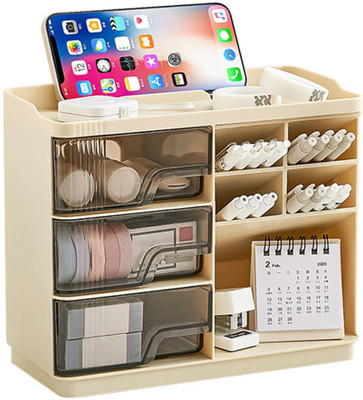 HASTHIP 8 Compartments Plastic Desk Organizer(White)
