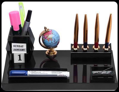 PANKU 7 Compartments Acrylic Pen stand(Smoke Black)