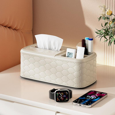 AORDEY 2 Compartments Plastic tissue box holder(Brown)