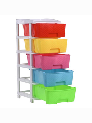 HOMESTIC by Kuber Industries 5 Compartments Plastic Modular 5-Layer & 80 Ltr Plastic Drawer Storage Organiser | Multicolor(Multicolor)