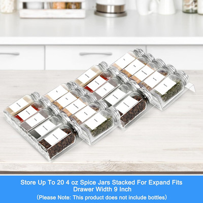 Wizzartprints 4 Compartments Acrylic Kitchen Spice Rack,Acrylic Spice Organizer,Kitchen Spice Rack Tray for Drawer(‎Clear/Trasparent)