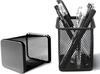 Jiyan Enterprise 1 Compartments Metal Square Mesh Pen Holder(Black)