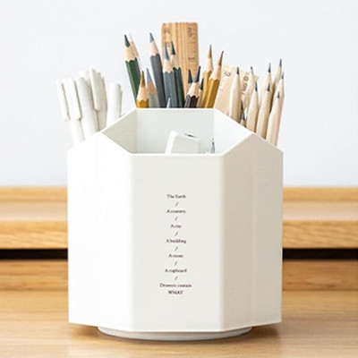 CHAHITU 5 Compartments Plastic Pen Stand for Study Table(White)