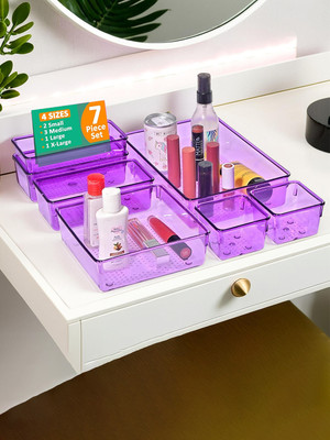 KUBER INDUSTRIES 7 Compartments Acrylic Desk Organiser(Black)