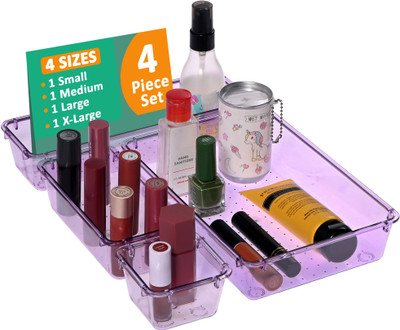 KUBER INDUSTRIES 4 Compartments Acrylic Drawer Organizer(Purple)