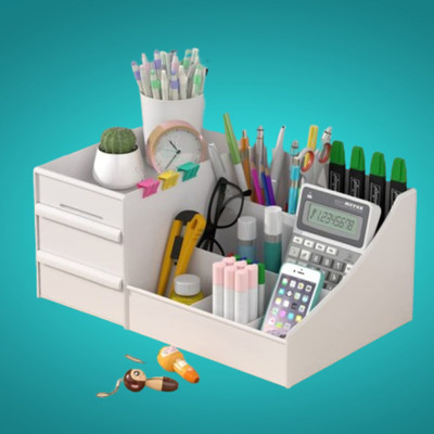Charmpeak 7 Compartments Plastic Storage Makeup Drawer Organizer Box(White)