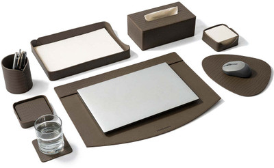 Three Sixty 5 Compartments Leather Desk Organizer Set(TAUPE)