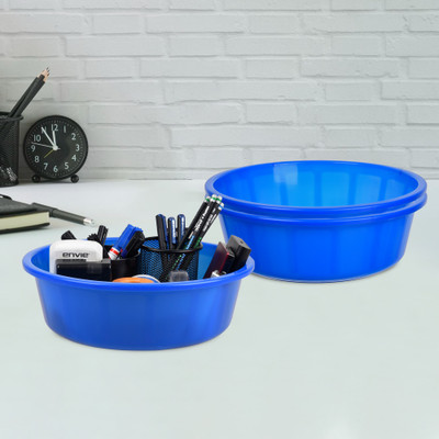 KUBER INDUSTRIES 3 Compartments Plastic Desk Organizer(Blue)