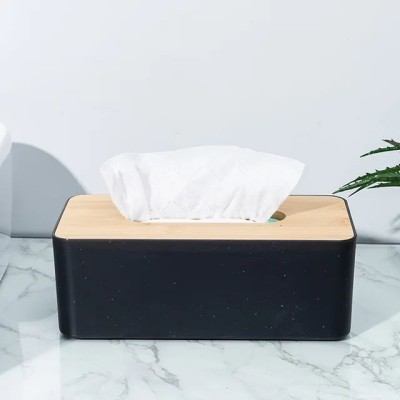 AMEEDARSHAN 1 Compartments Wood + pp Tissue Box Holder(Wooden, Black)