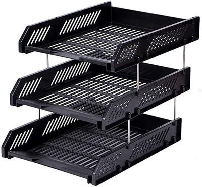 Greenstone 3 Compartments plastic file storage(Black)